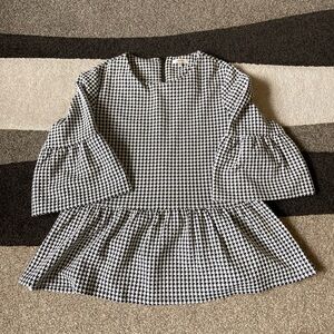 Tyler Boe Large Black/White Peplum Top Blouse Shirt